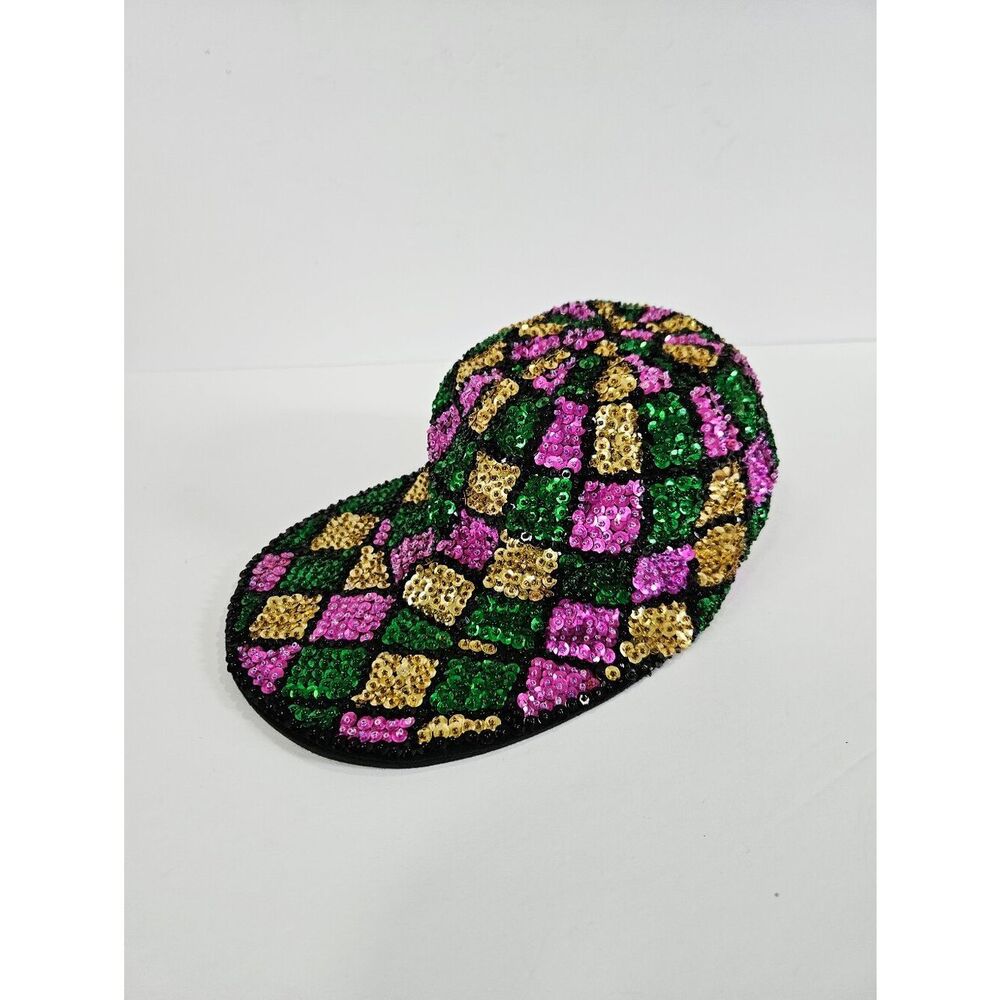 Vintage JC '80s New Orleans Sequined Harlequin Pattern Marti Gras Baseball Hat